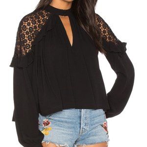 Free People Little Bit of Lace Black Ruffle Blouse